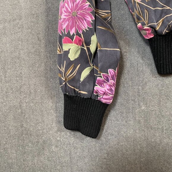 Allison Taylor Petite Floral Bomber Jacket With Ribbed Trim & Front Zip Womens S - Picture 7 of 11